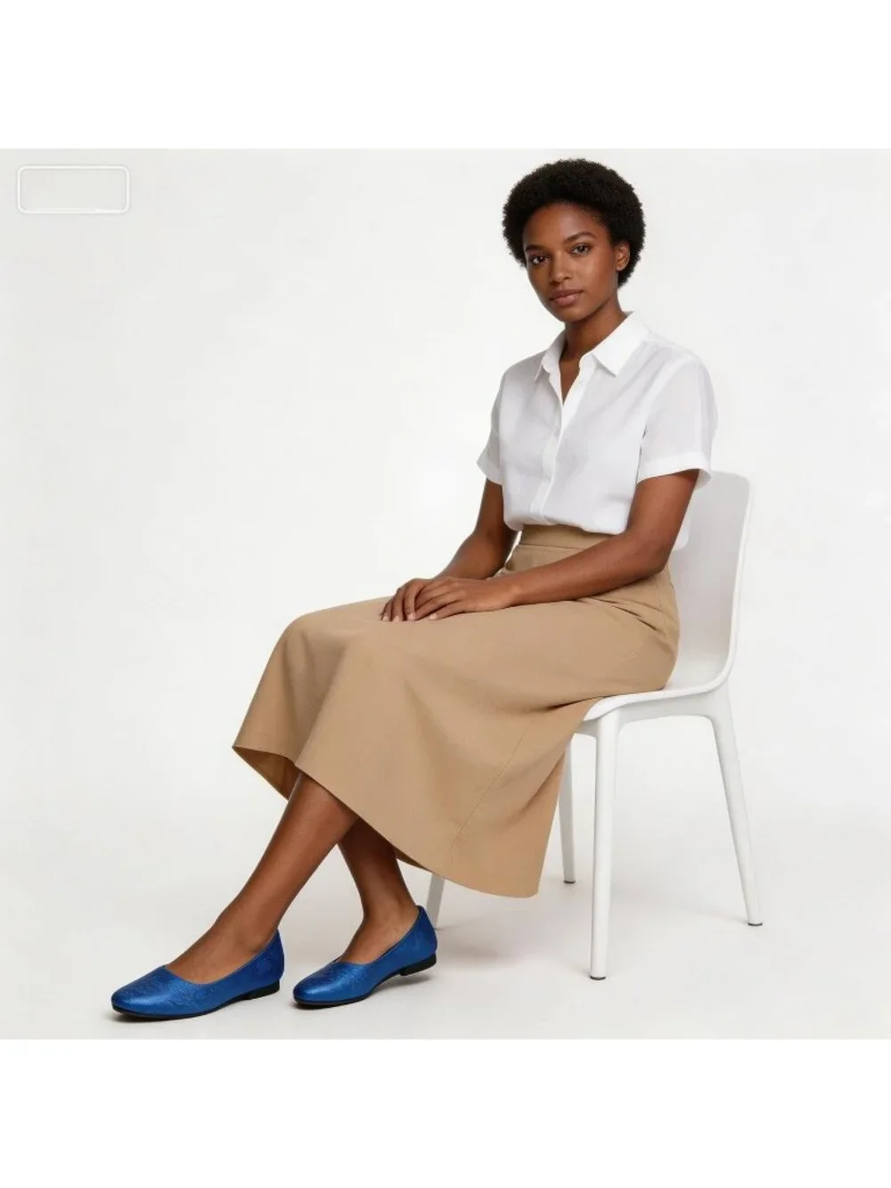 Women's Navy Embroidery PU Leather Comfortable Ballet Flat Slip on Casual Shoes